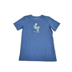 Life Is Good Kids Large T-Shirt Basketball Graphic Blue Crew Neck Cotton